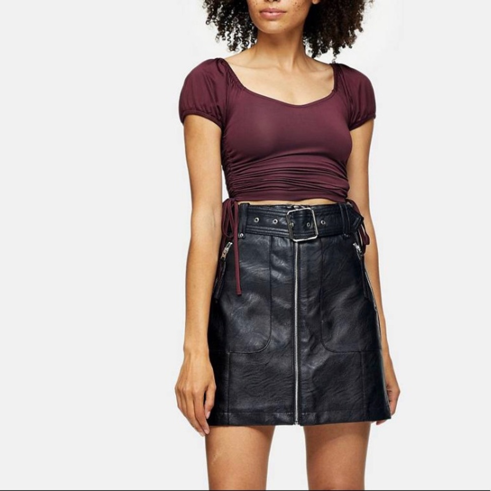 Topshop Petite faux leather motorcycle skirt in black